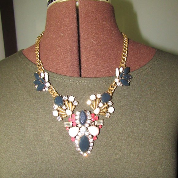 VINTAGE SIGNED J. CREW RHINESTONE ART DECO NECKLACE. LENGTH 21 INCHES. - Picture 3 of 7
